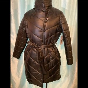 Black Shiny Puffer Jacket, snaps shut lightweight
